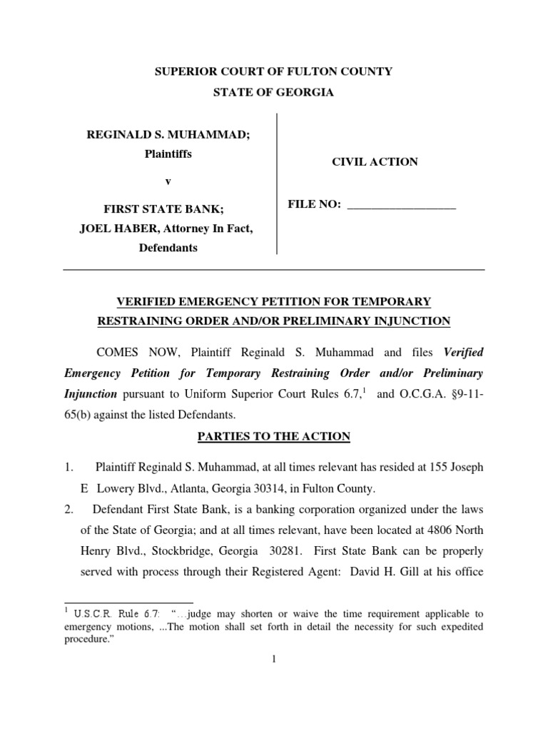 Motion For Temporary Restraining Order Preliminary Injunction Pdf Injunction Foreclosure