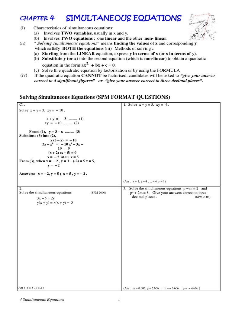 Solving Simultaneous Equations Guide | PDF | Teaching Methods ...