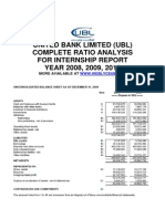 United Bank Limited (Ubl) Complete Ratio Analysis For Internship Report YEAR 2008, 2009, 2010