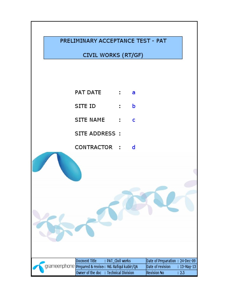 PAT Checklist for Civil Works | PDF | Door | Lock (Security Device)
