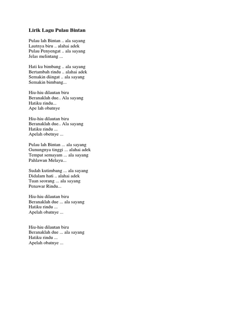 Lirik Lagu Pulau Bintan Pdf
