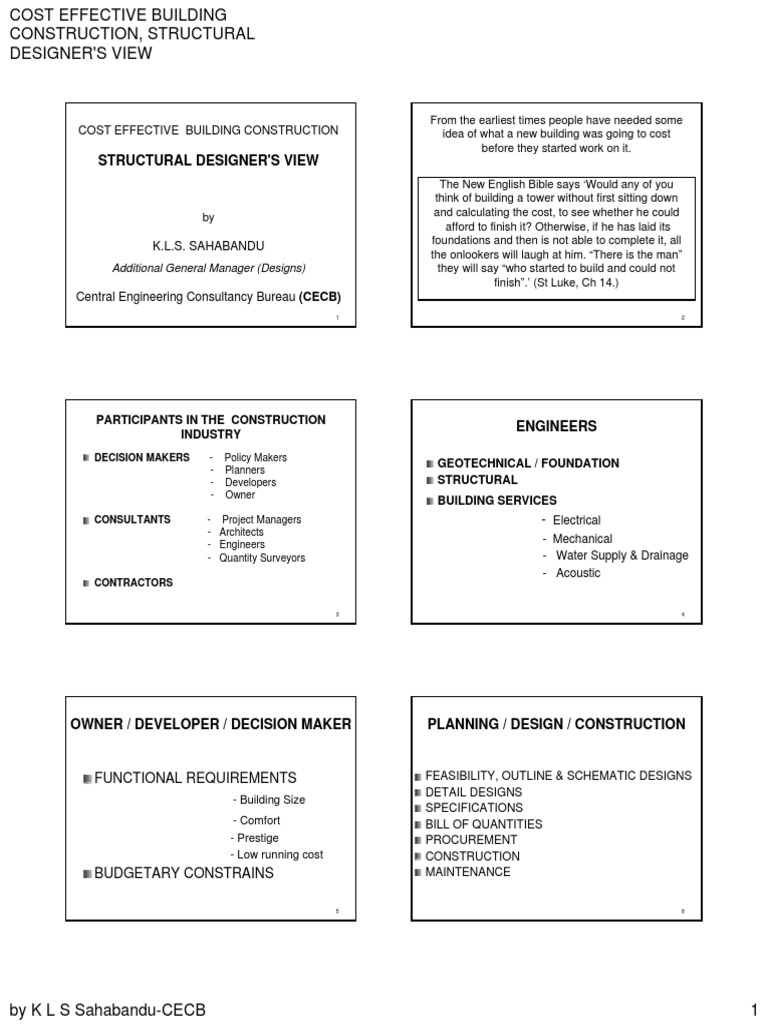 COST EFFECTIVE BUILDING CONSTRUCTION - KLS Sahabandu-Handout PDF | PDF ...