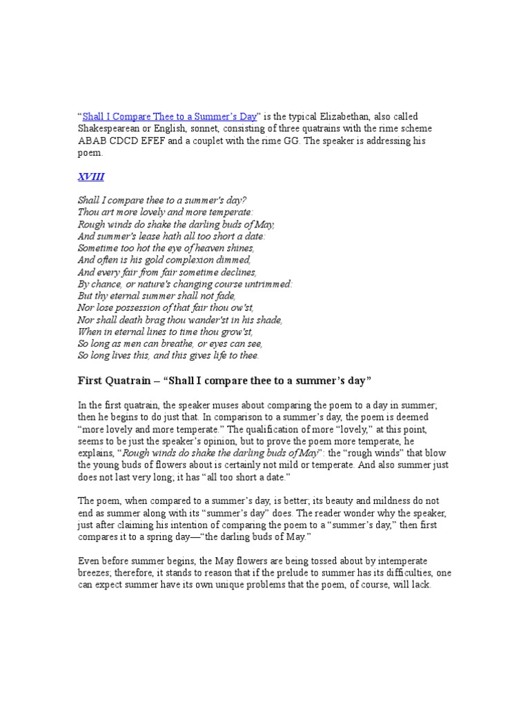 “Shall I Compare Thee to a Summer’s Day” is The British Poetry