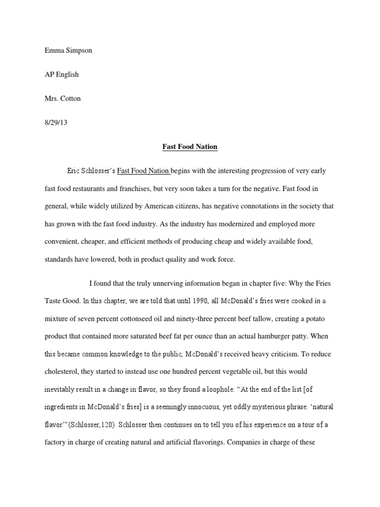 essay about fast food nation