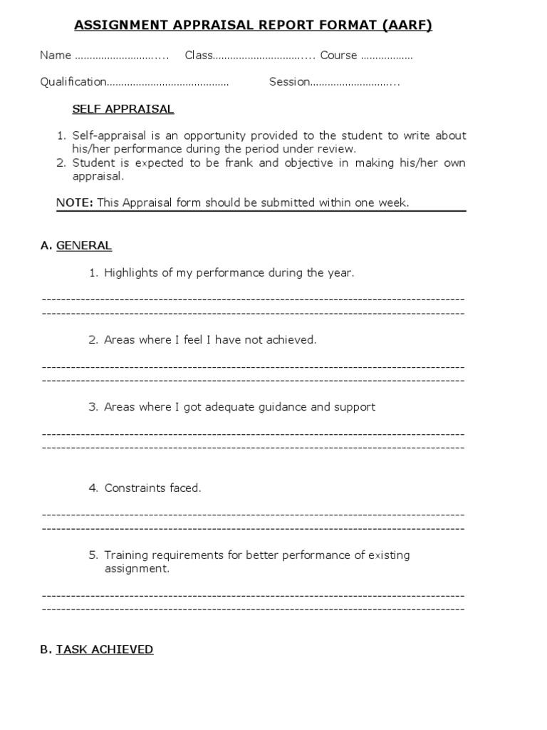 Student Self-Appraisal Report Format | PDF