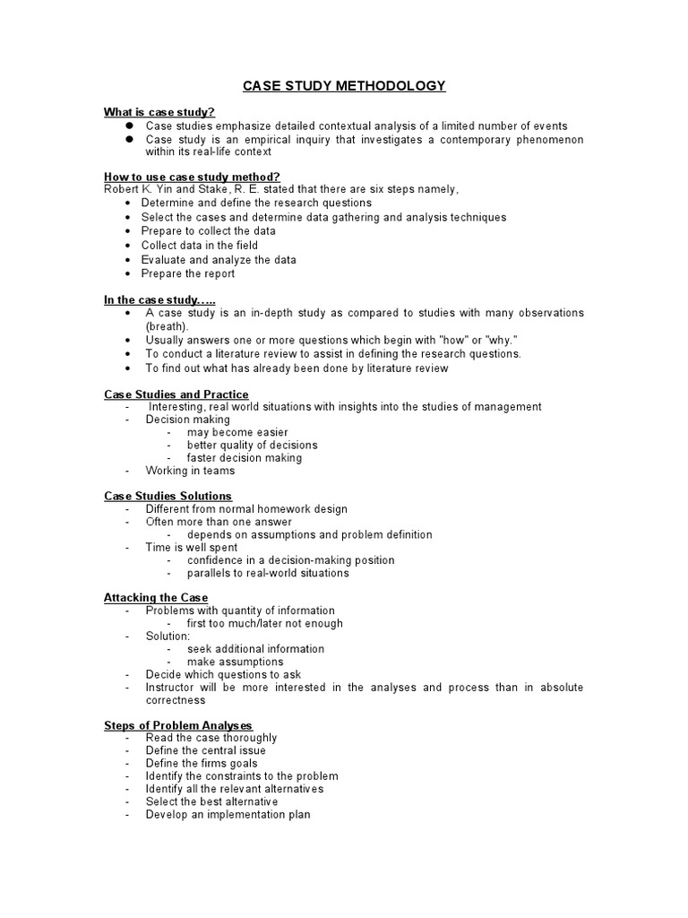 Case Study Methodology With Sample Case Questions PDF