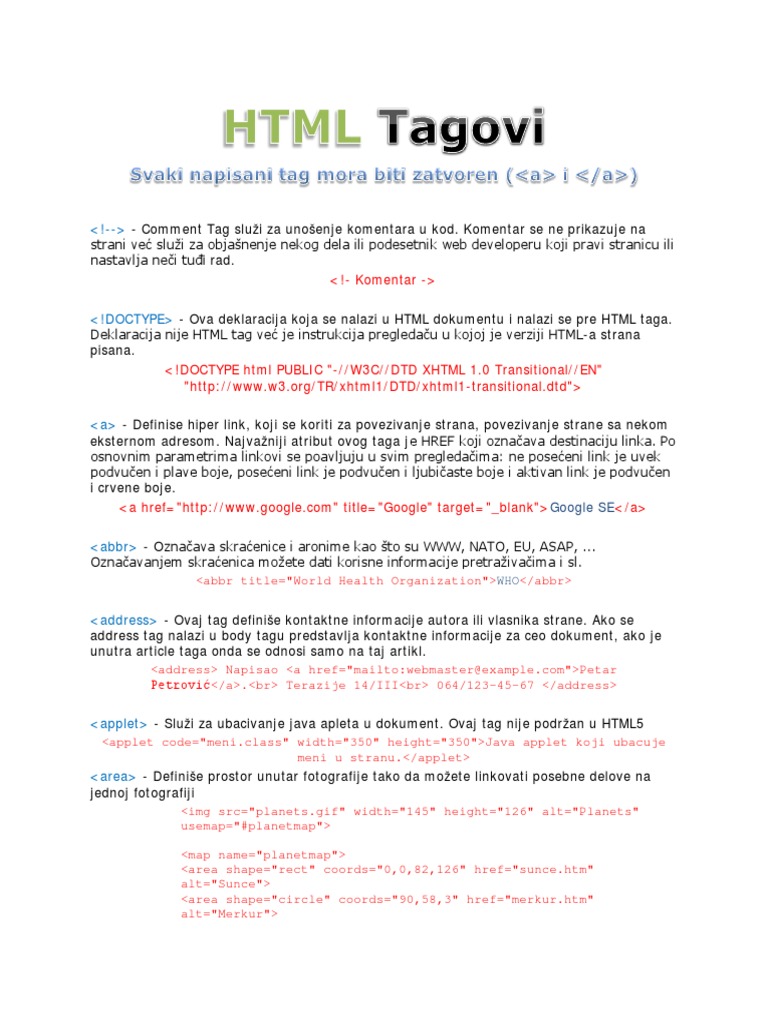HTML Tagovi PDF | PDF