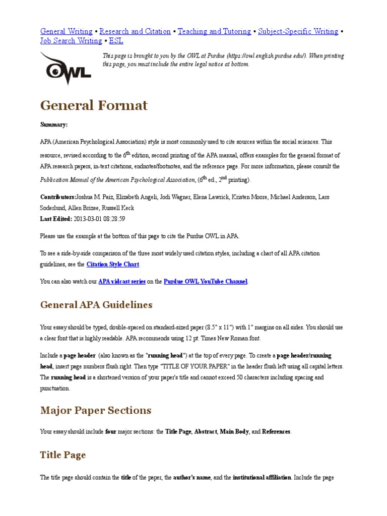 Apa Formatting and Style Guide | PDF | American Psychological ...