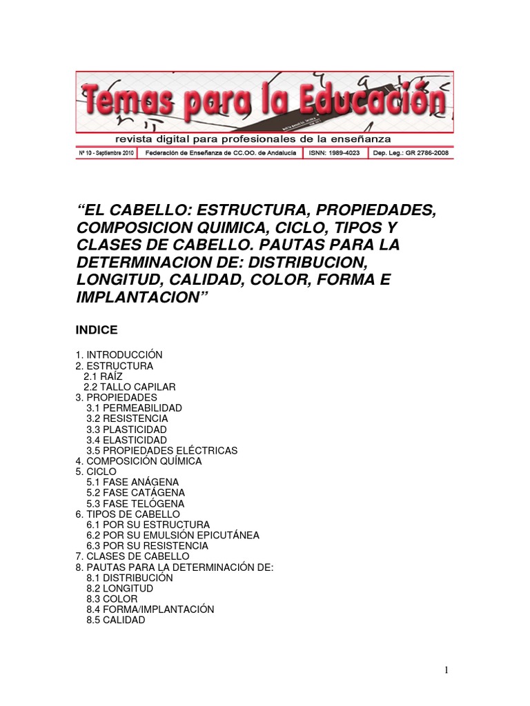 Composicion Del Cabello | PDF | Pelo | Sistema tegumentario