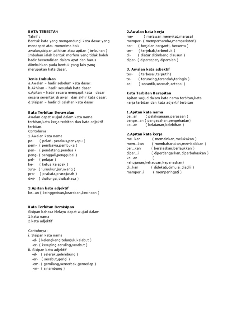 Contoh Ayat Kata Nama Terbitan Awalan - Imbuhan / Kata nama ialah