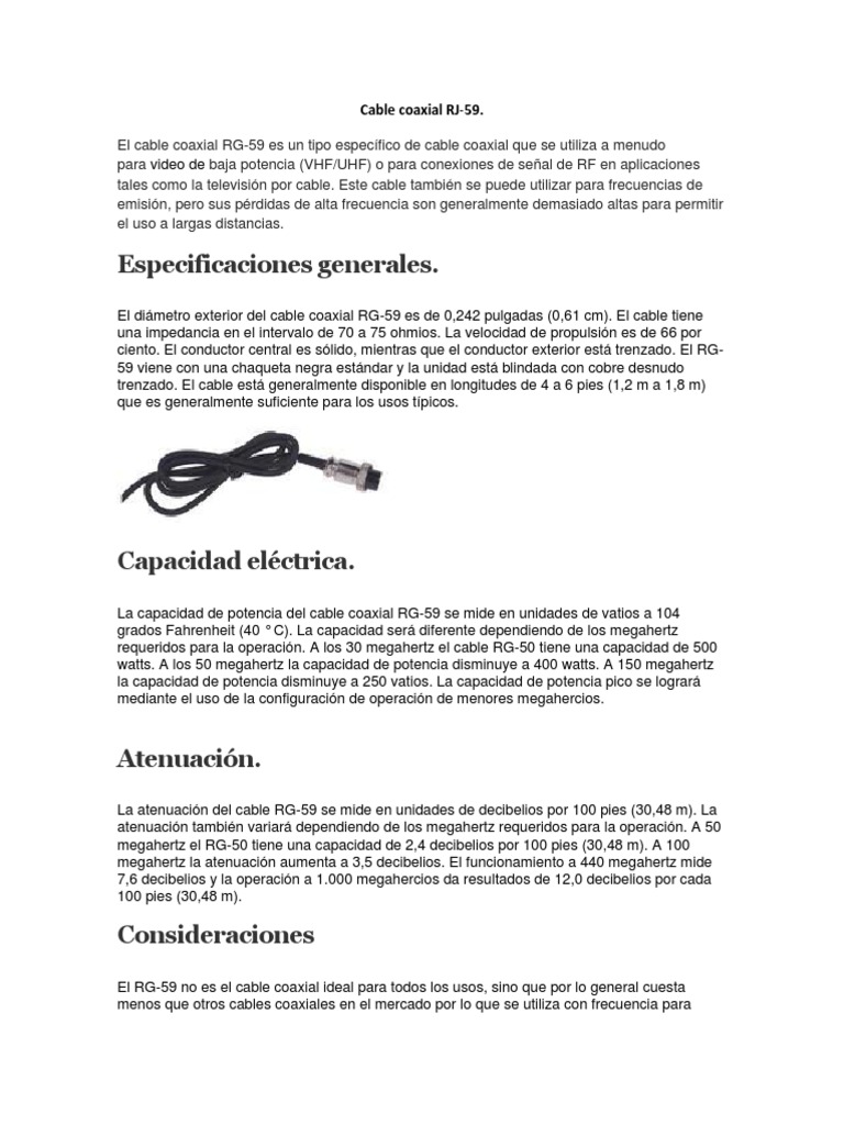 Descripción general del cable coaxial RG59 sus especificaciones