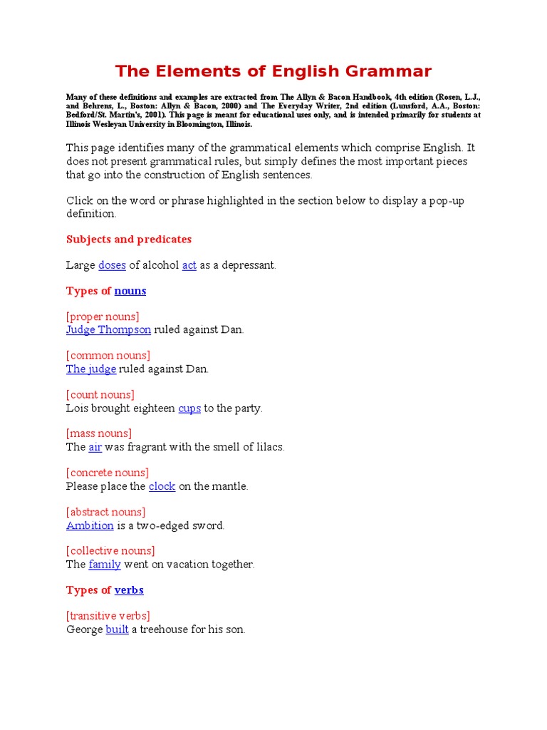 The Elements of English Grammar PDF Noun Languages