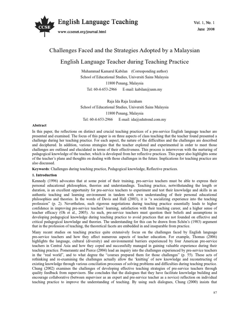 Challenges Faced and The Strategies Adopted by A Malaysian English ...