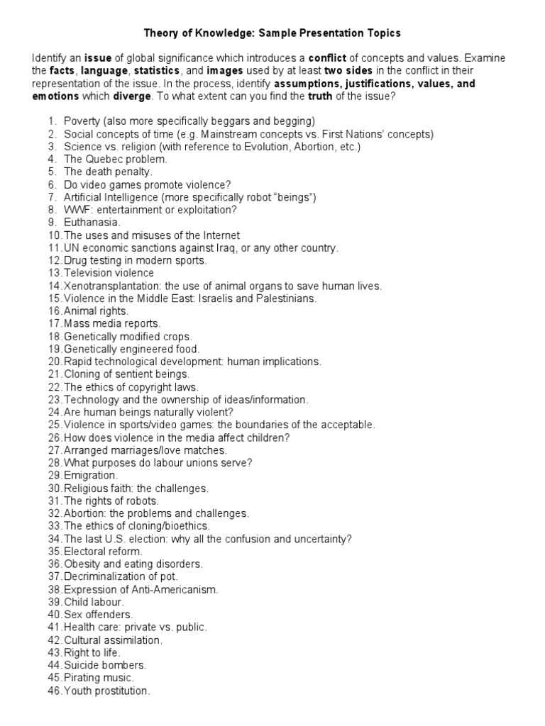 Tok presentation knowledge question examples picture