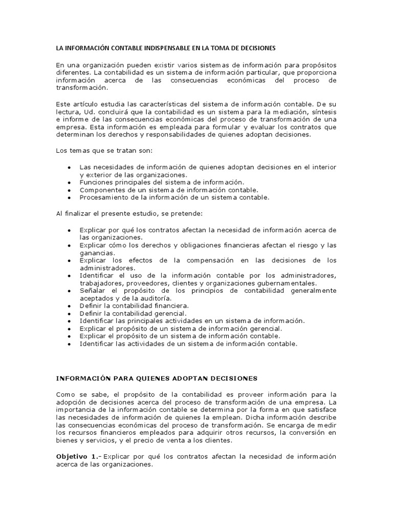 La Información Contable Indispensable en La Toma de Decisiones | PDF ...