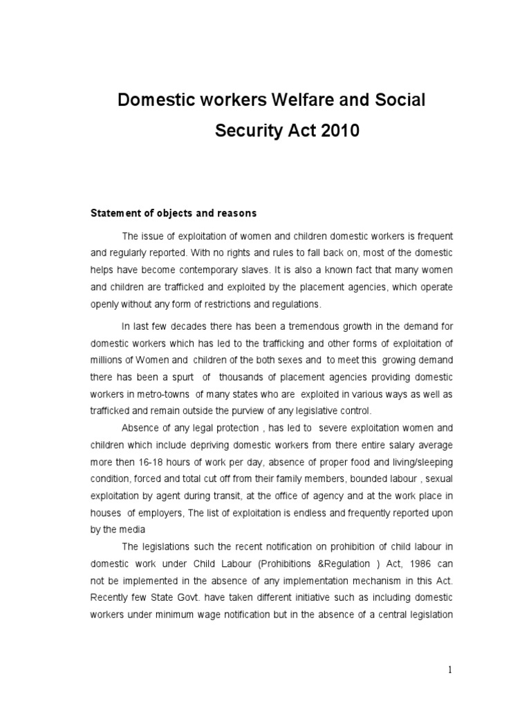 Domestic Worker Welfare and Social Security Act 2010 PDF Overtime