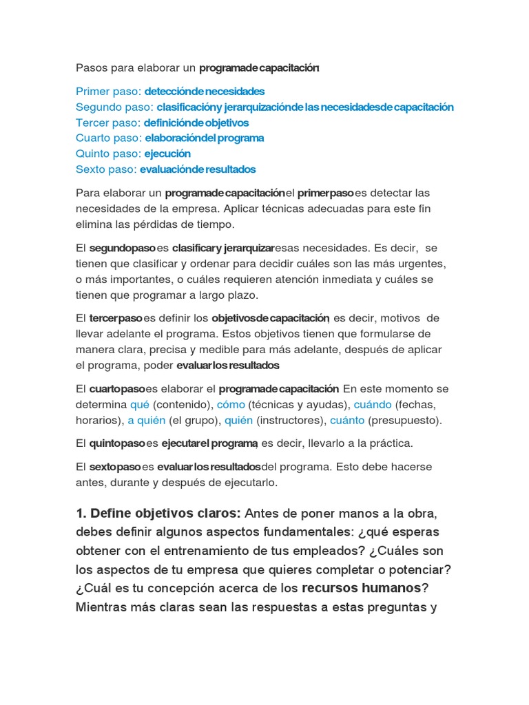 Pasos para un programa de capacitación | PDF | Conocimiento | Recursos ...