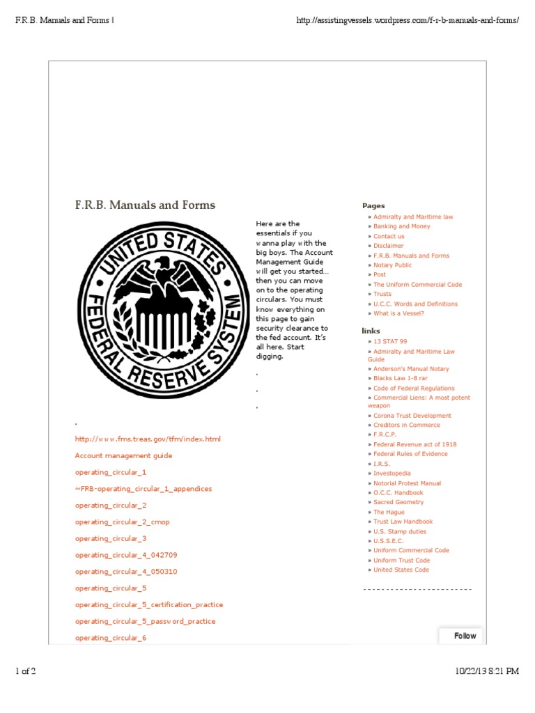 FRB Manuals and Forms Overview | PDF