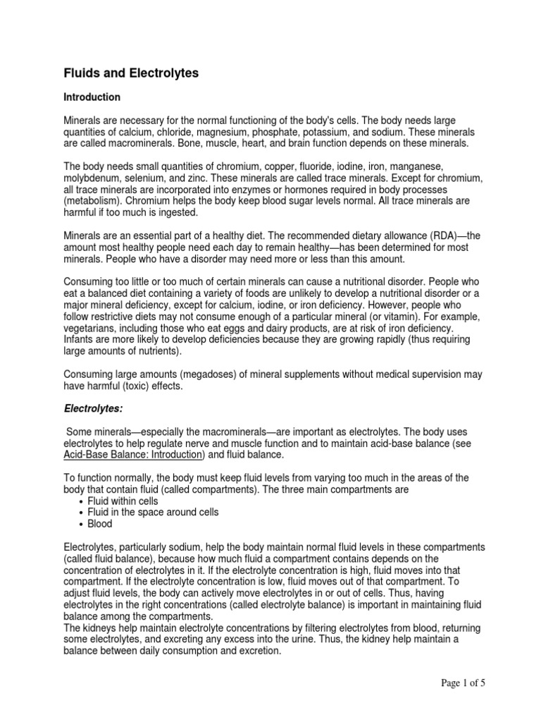Fluids and Electrolytes PDF | PDF