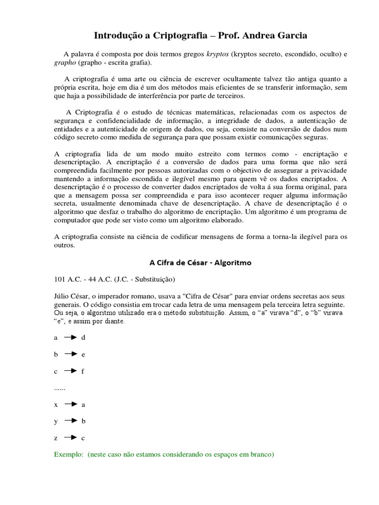 Cifra de Cesar Criptografia Algoritmo PDF | PDF | Criptografia ...