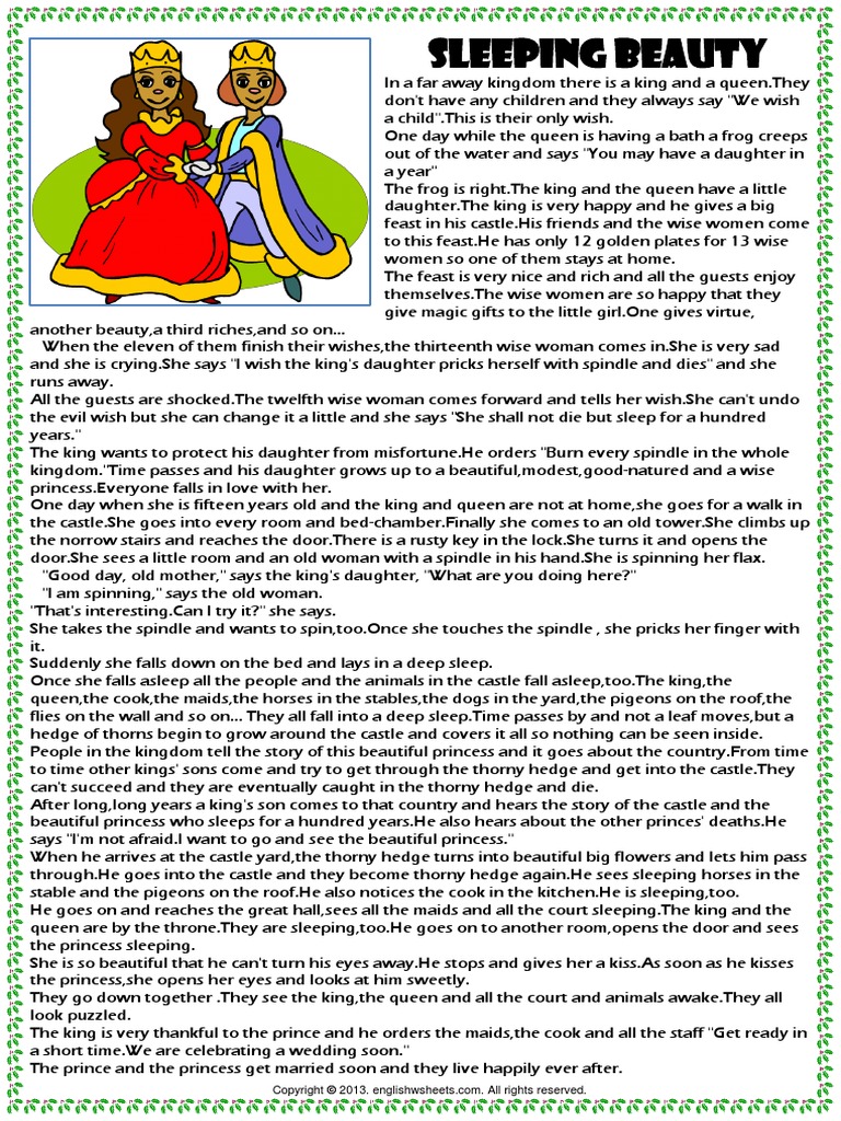 Sleeping Beauty Simple Present Tense Fairy Tale Sleeping Beauty