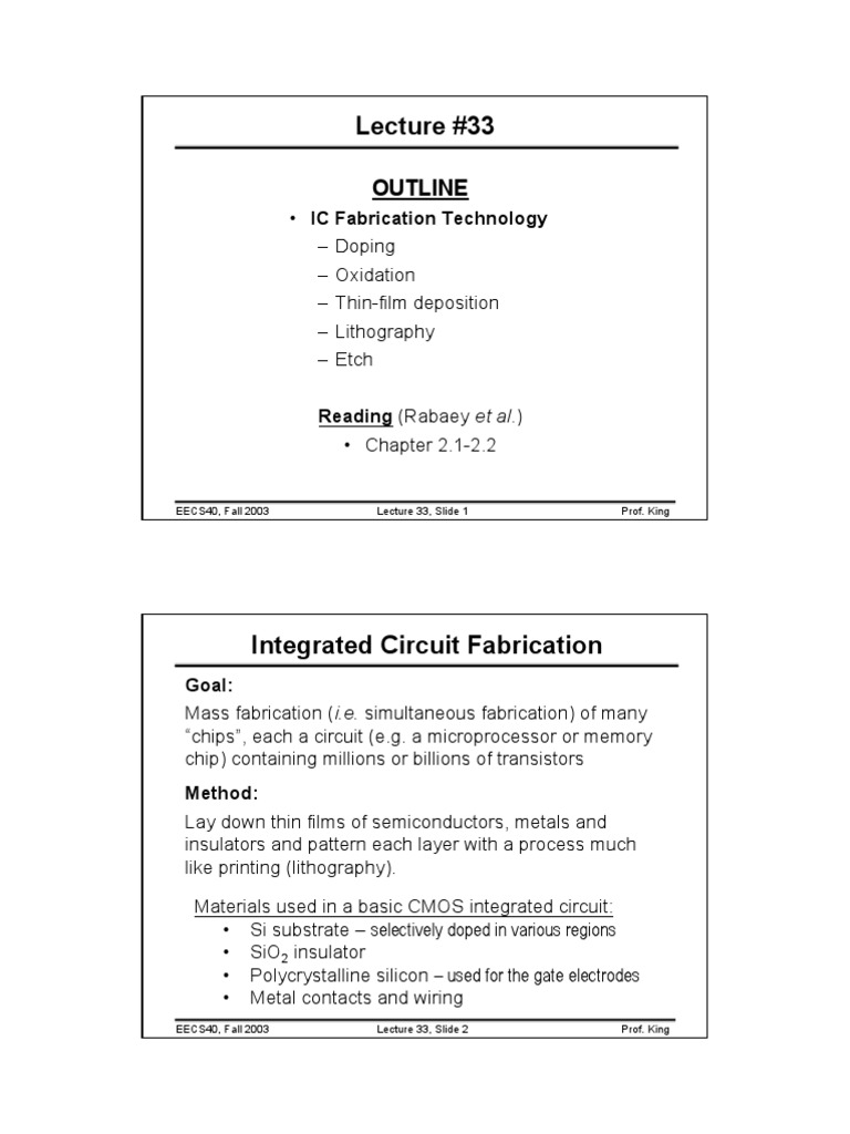 Integrated Circuit Fabrication Overview | PDF | Semiconductor Device ...