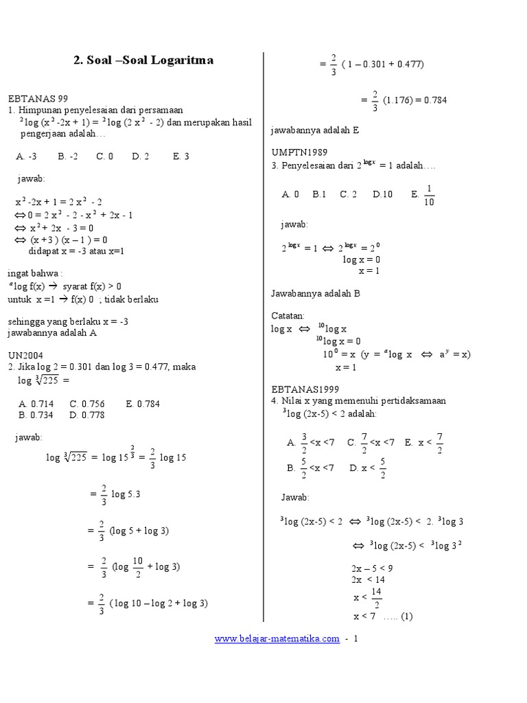 2 Soal Soal Logaritma Pdf
