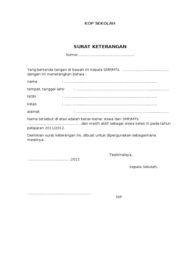 Contoh Surat Keterangan Nisn Doc