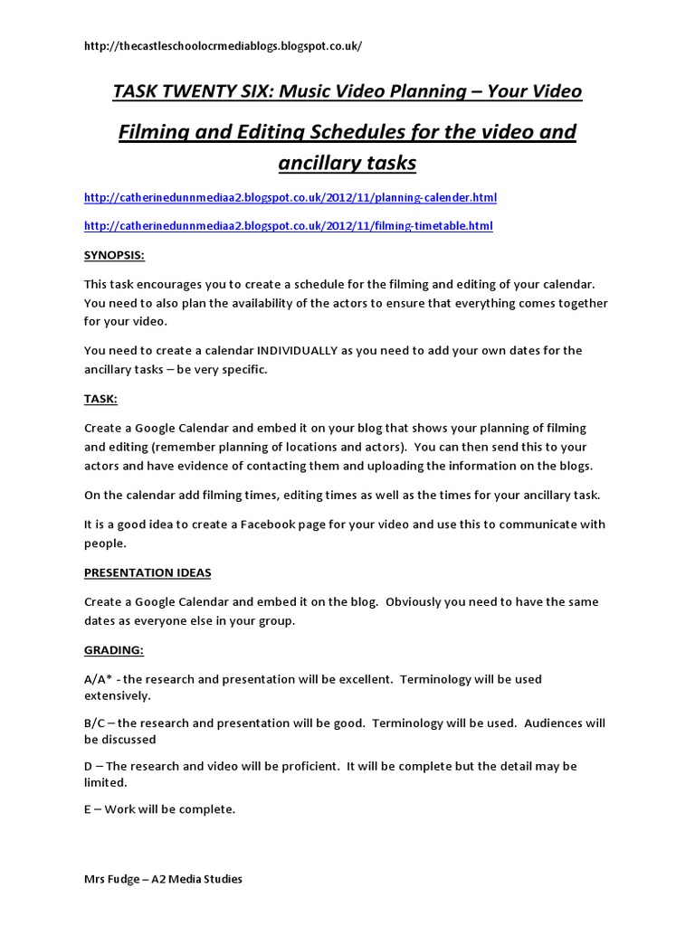 Task 26 - Filming and Editing Schedule | PDF
