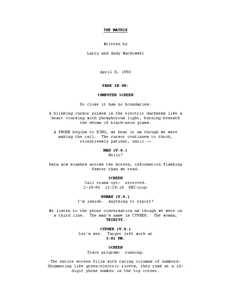 The Matrix (Movie) Script Nature
