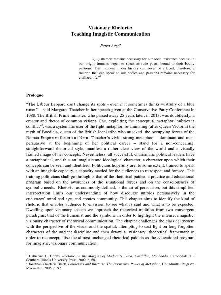 Visionary Rhetoric Reconceptualizing Rhetorical Education Through an