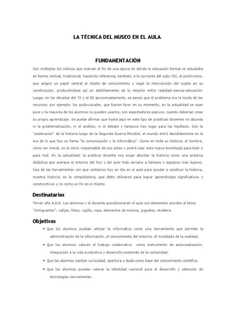 Técnica del Museo: Inmigrantes en Aula | PDF | Conocimiento | Política ...