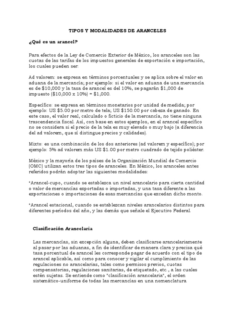 Tipos y Modalidades de Aranceles | PDF | Arancel | aduana