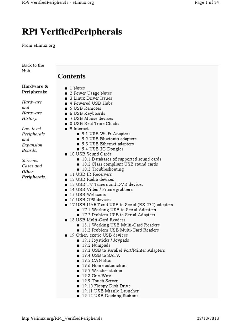 Raspberry Pi - Verified Peripherals (Elinux) | PDF | Hdmi | Usb