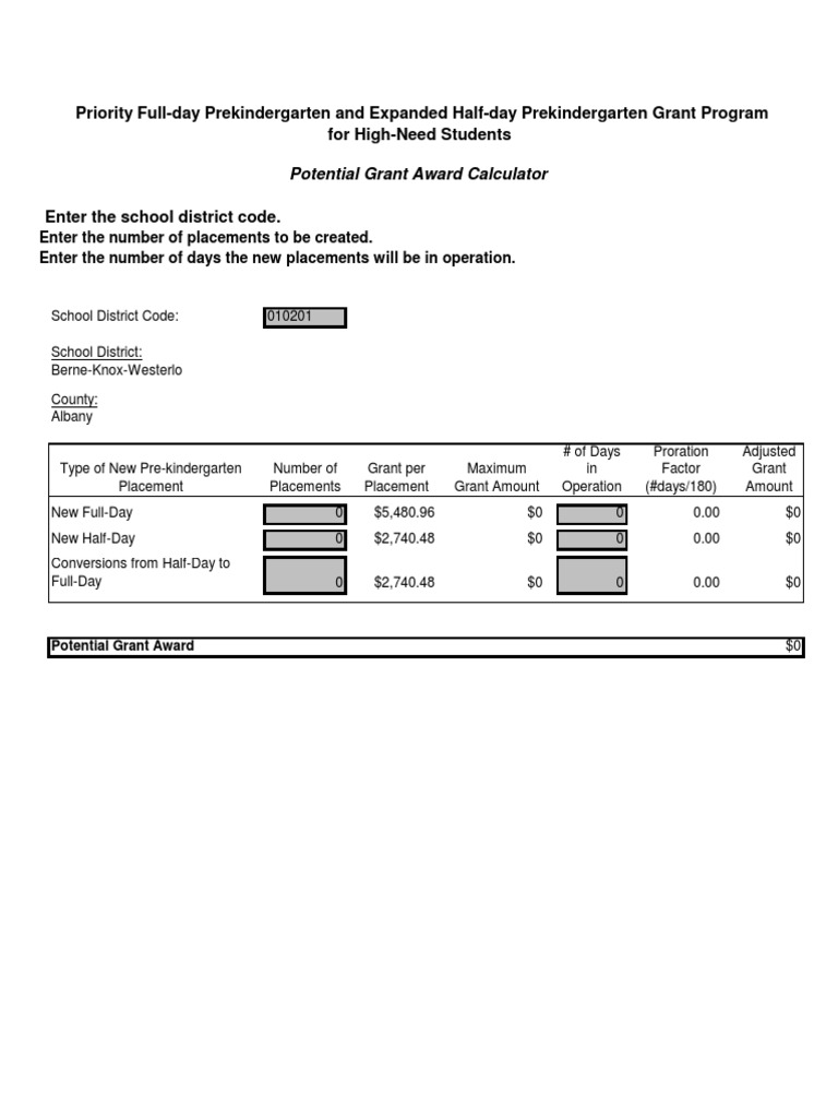 Potential Grant Award Calculator PDF