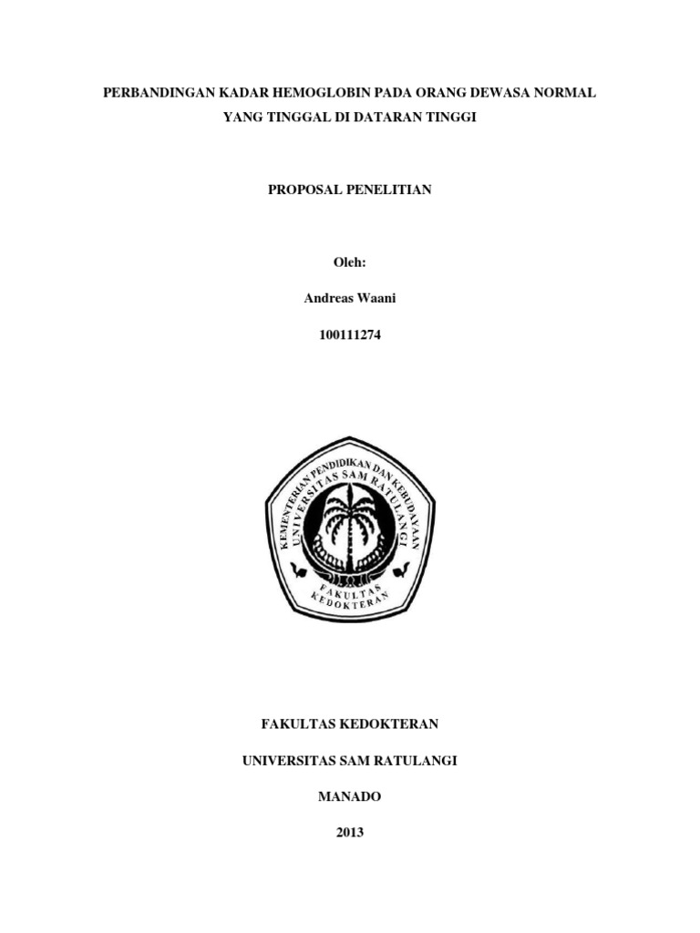PERBANDINGAN KADAR HEMOGLOBIN PADA ORANG DEWASA NORMAL YANG TINGGAL DI