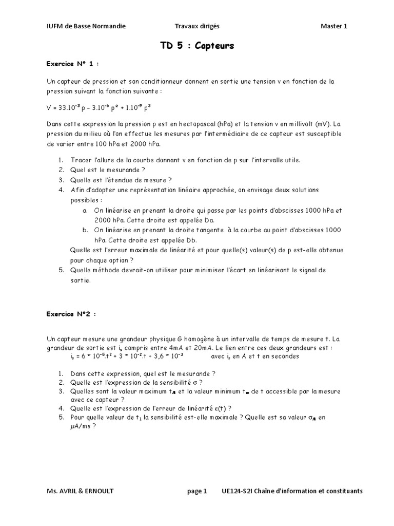 TD5 Capteursx | PDF | Instrument de mesure | Traitement du signal