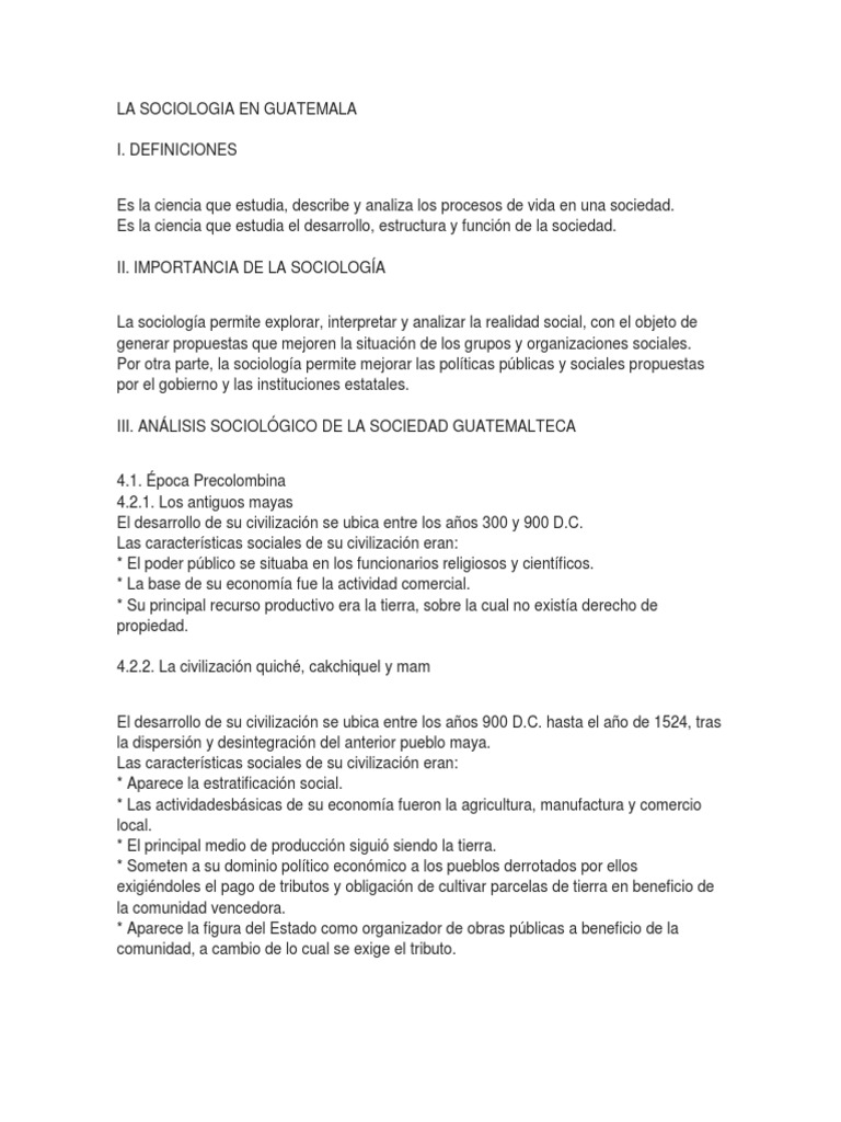 La Sociologia en Guatemala | PDF | Guatemala | Colonización europea de ...