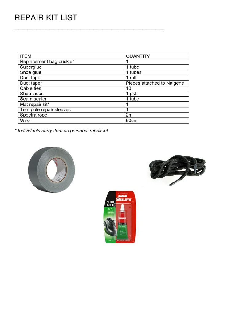 Repair Kit List | PDF