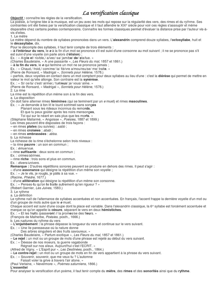 Règles de la versification classique | PDF | Rime dans la poésie | Syllabe
