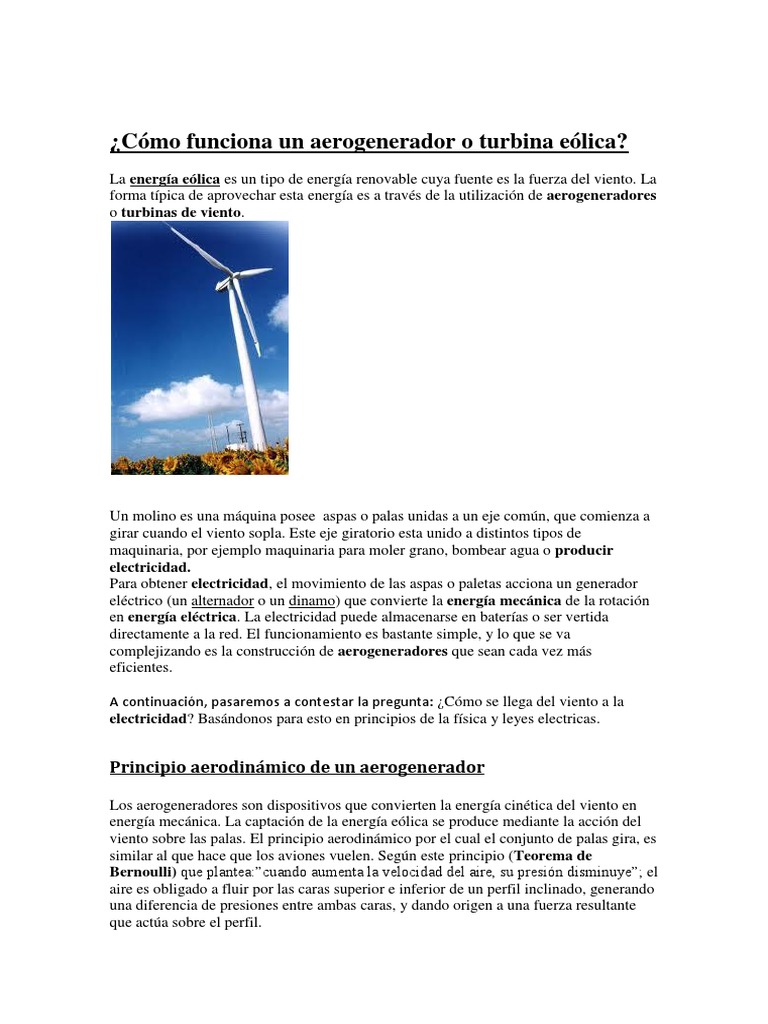 Cómo Funciona Un Aerogenerador o Turbina Eólica IVAN - BEI | PDF ...