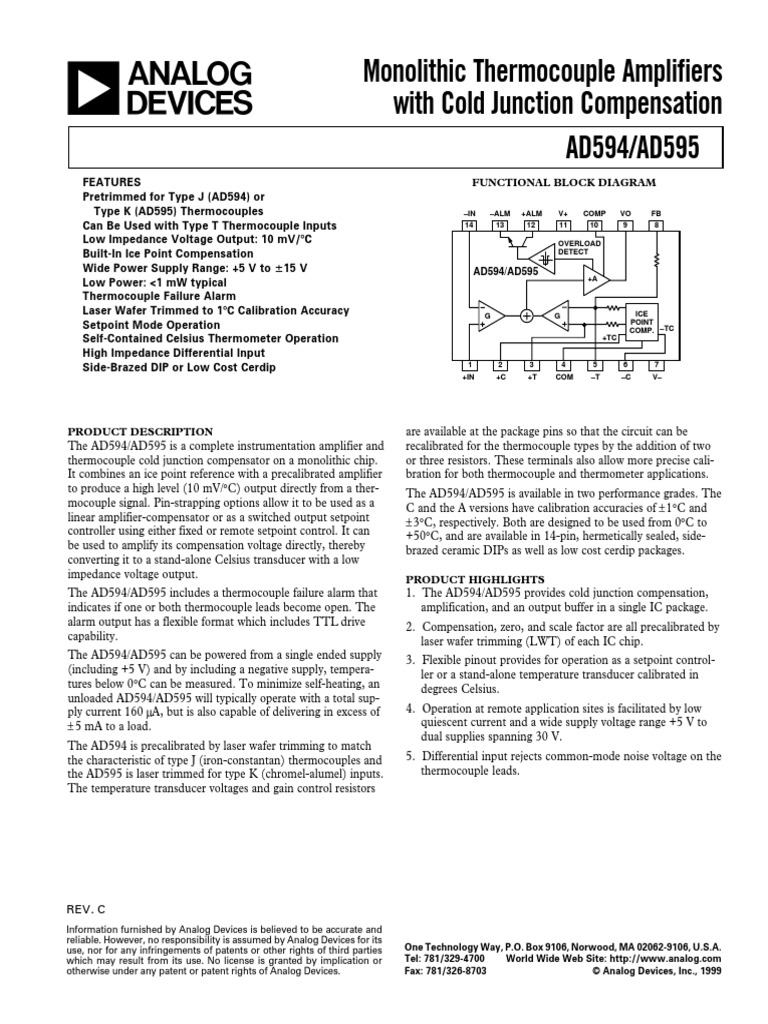 Ad 595 | PDF | Thermocouple | Amplifier