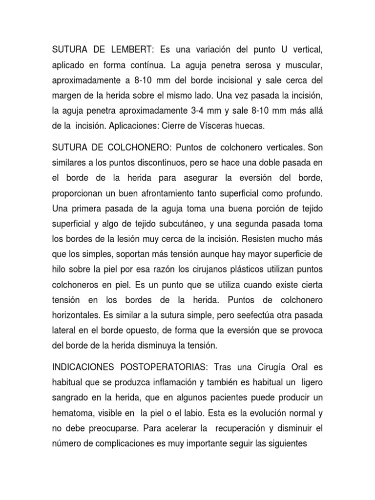 Sutura de Lembert: Técnica y Aplicaciones | PDF | Herida | sal