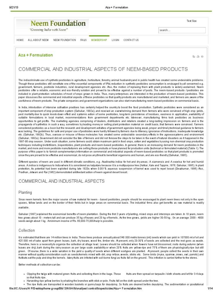 Commercial Neem Based Products PDF Nature