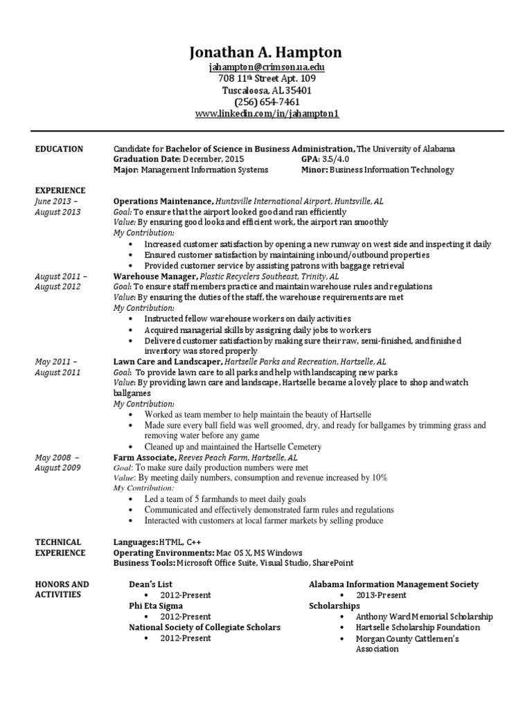 Andrew Resume PDF University Of Alabama Warehouse