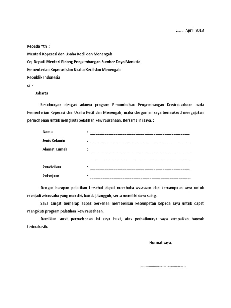 Surat Permohonan Untuk Mengikuti Pelatihan Versi Sdm Pdf
