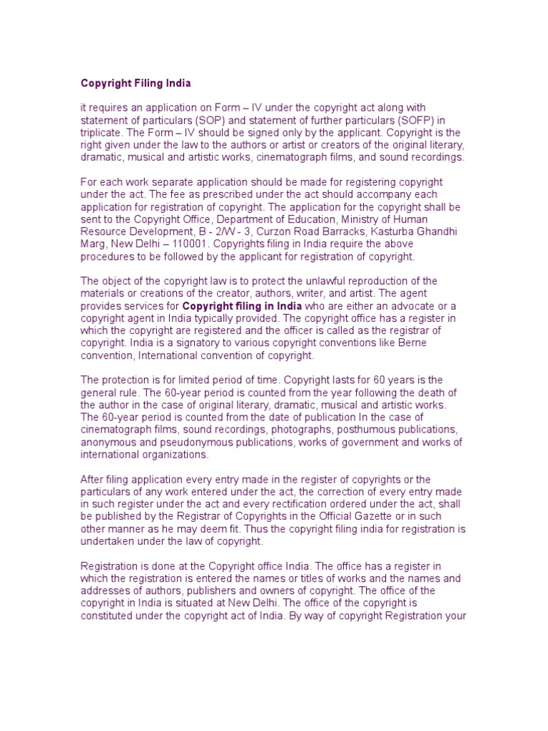 Copyright Registration Process in India | PDF | Copyright ...