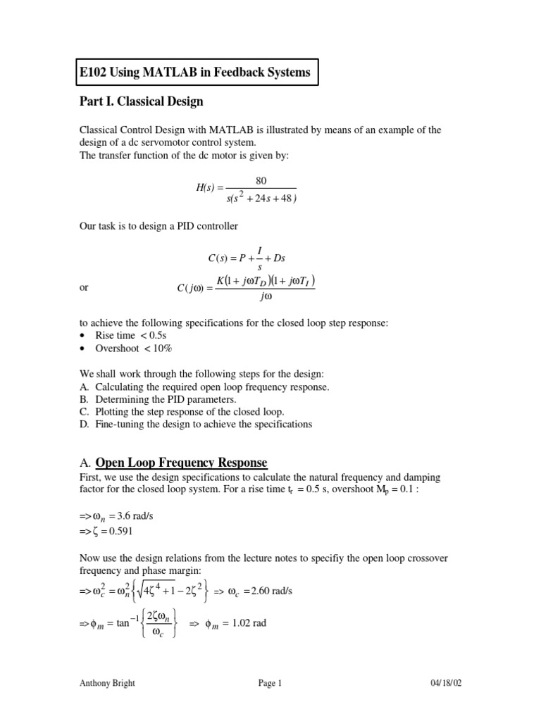 LQR Matlab - 1 PDF | PDF | Control Theory | Cybernetics