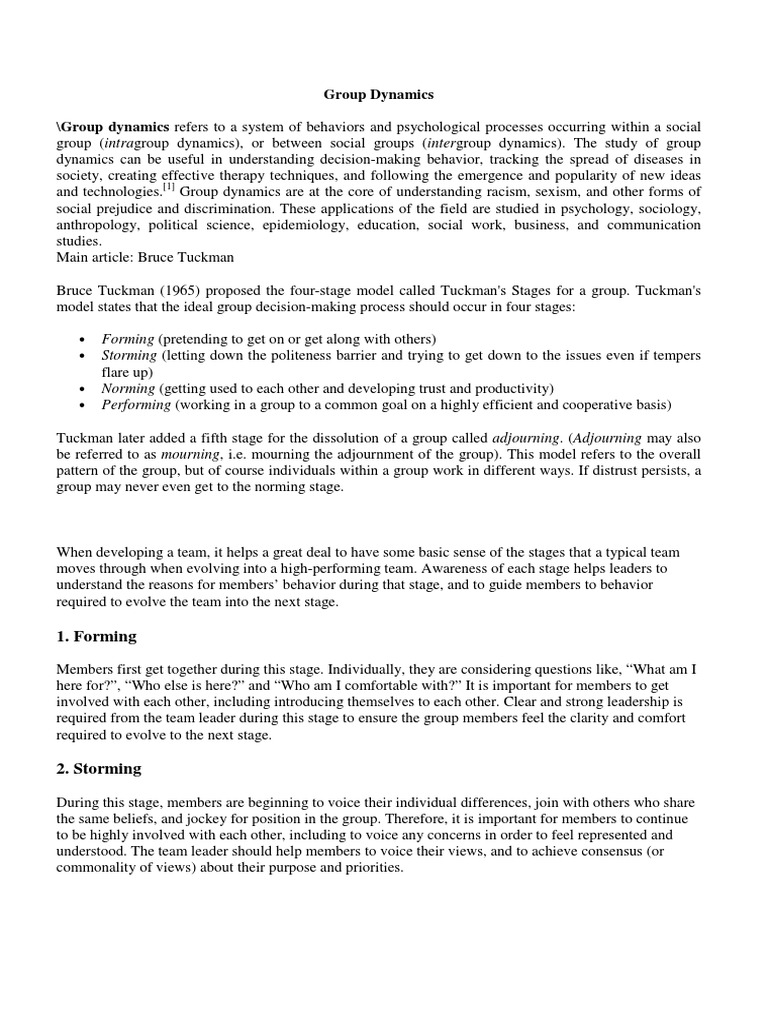 Understanding Group Dynamics Stages | PDF | Social Group | Leadership