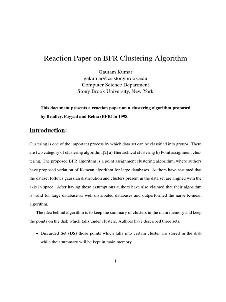 BFR Clustering Algorithm Analysis | PDF | Cluster Analysis | Computer ...